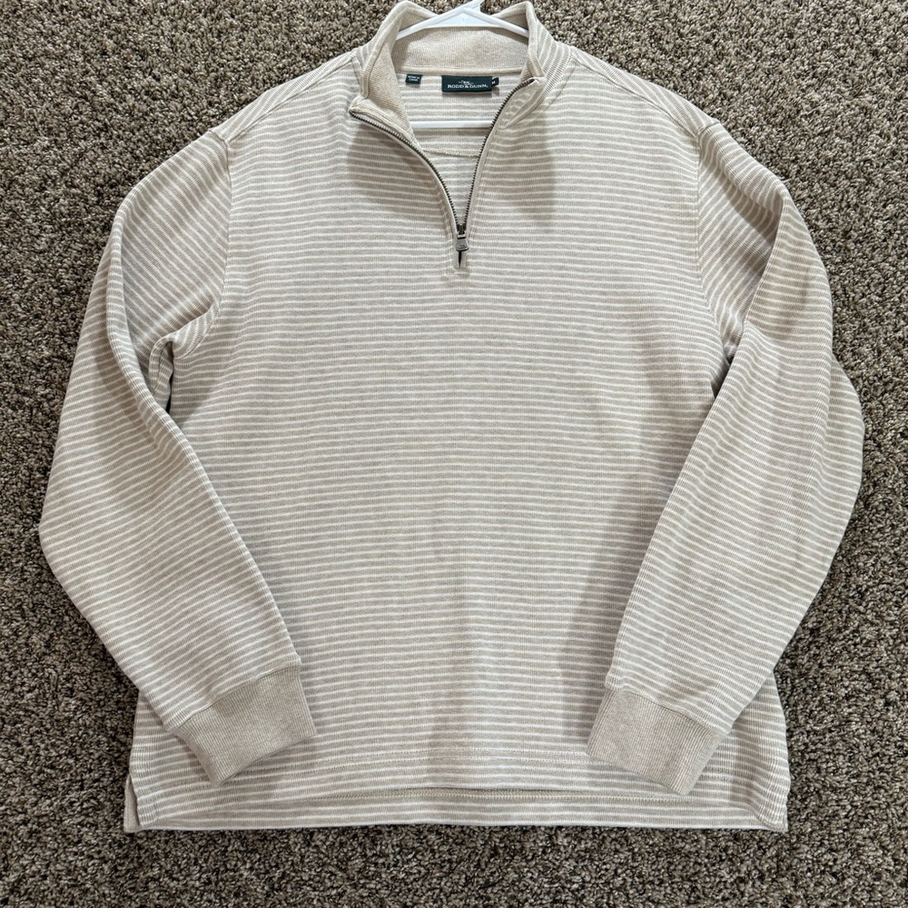 Rodd & Gunn Beige White Striped 1/4 Zip‎ Pullover Sweatshirt Men’s Size Medium